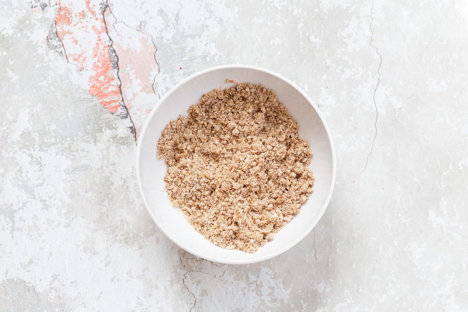 Streusel for our Vegan Blueberry Muffins in a white bowl
