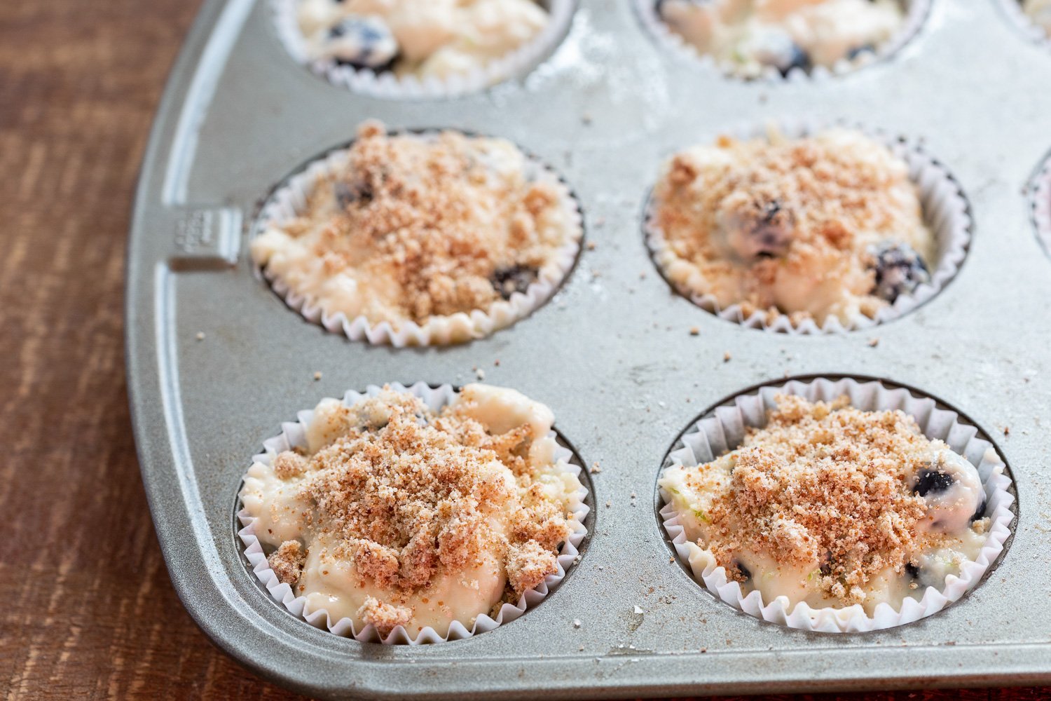 Vegan Blueberry Muffins in muffin pan