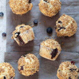 Vegan Blueberry Muffins on grey napkin