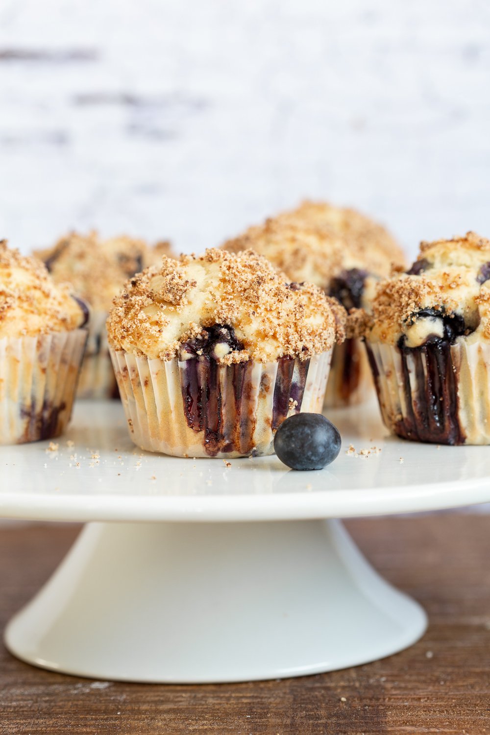 Vegan Blueberry Muffins on cake stand