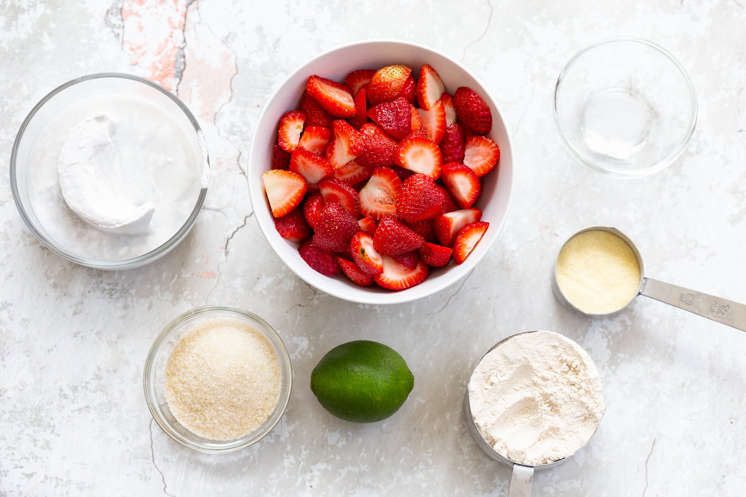 Ingredients for our Vegan Strawberry Galette in bowls