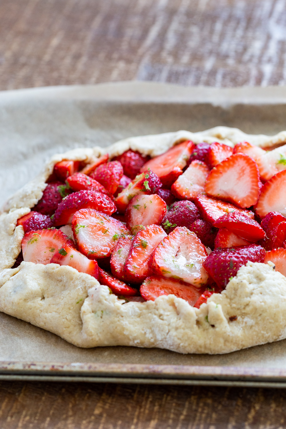 Vegan Strawberry Galette on parchment