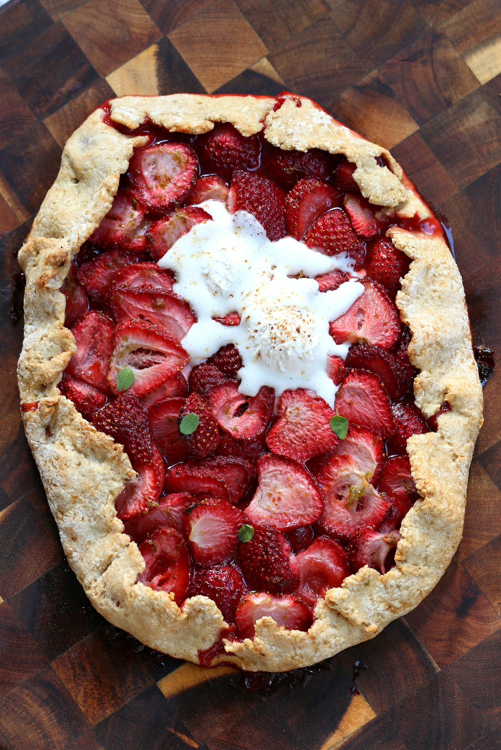 Vegan Strawberry Galette on wood board