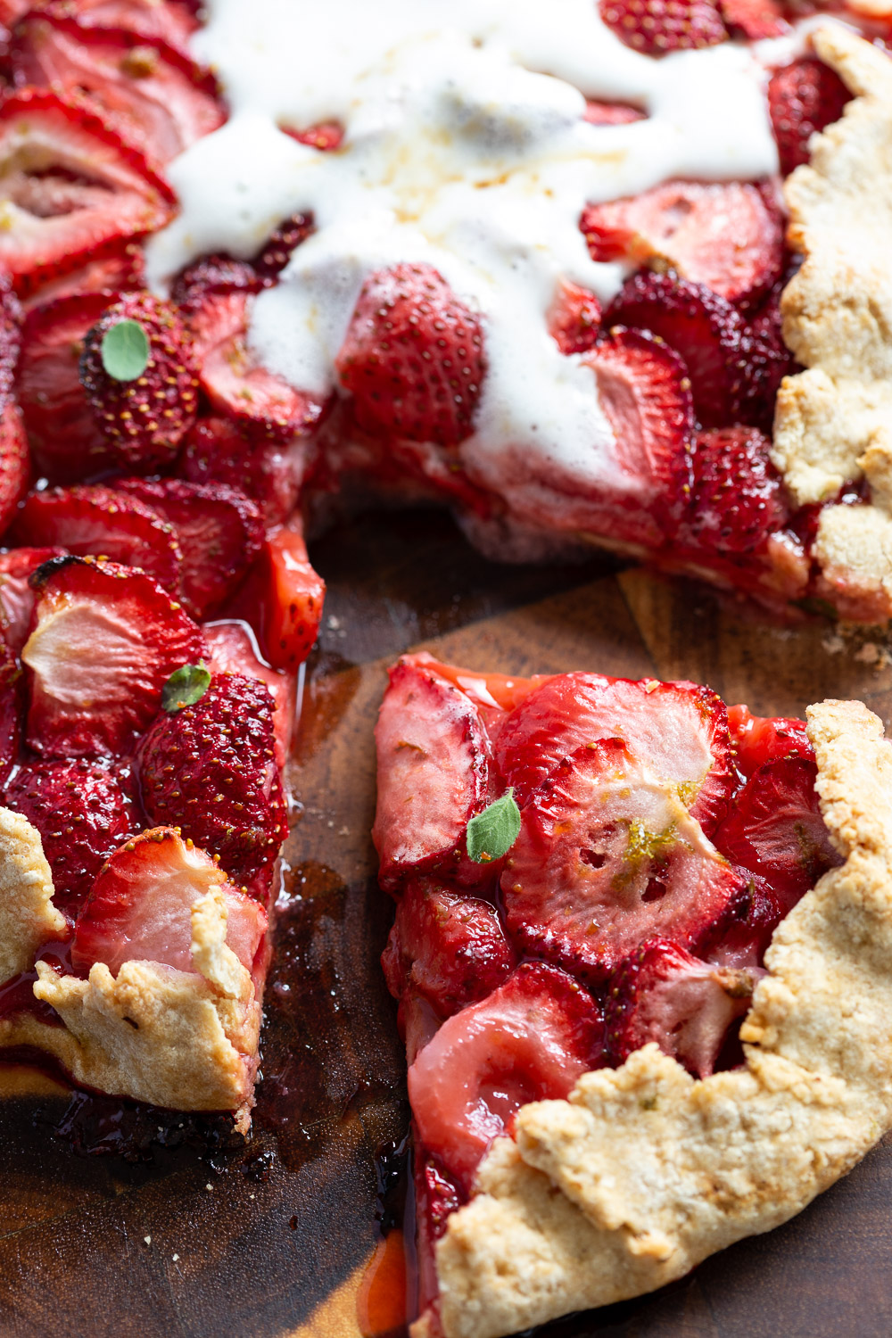 Vegan Strawberry Galette on wood board