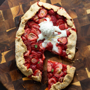 Vegan Strawberry Galette on wood board