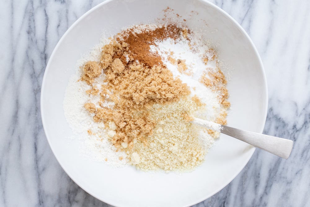 Ingredients for our Vegan Apple Cinnamon Scones in a white bowl