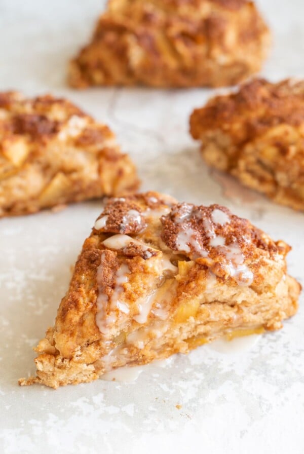 Vegan Apple Cinnamon Scones on white tile