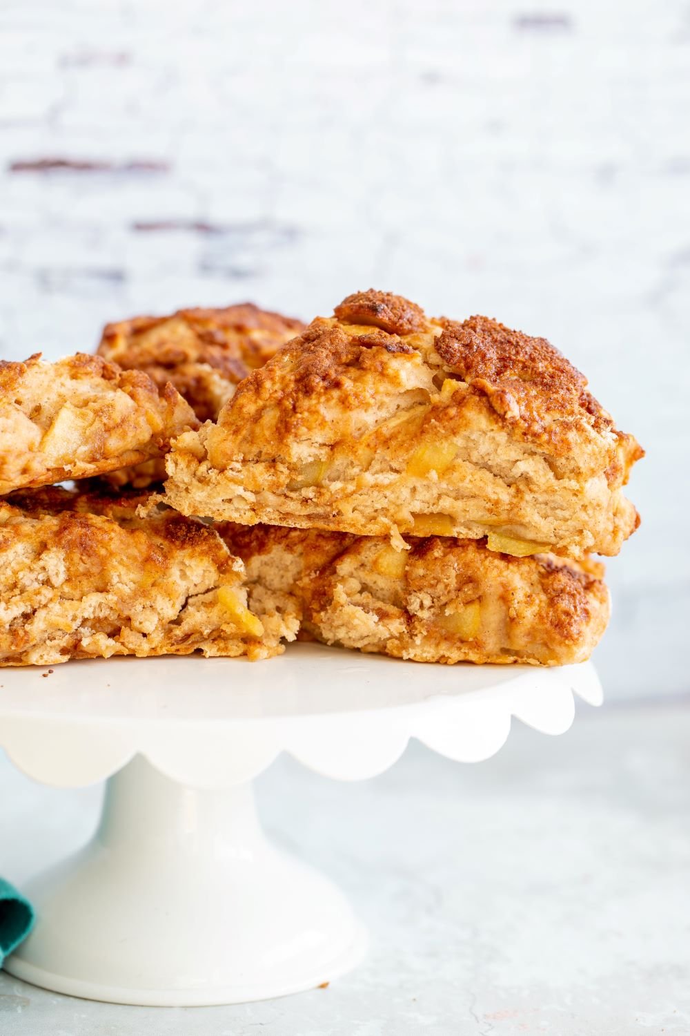 Vegan Apple Cinnamon Scones on white cake stand