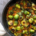 Our Curried Caramelized Brussels Sprouts in Black Skillet