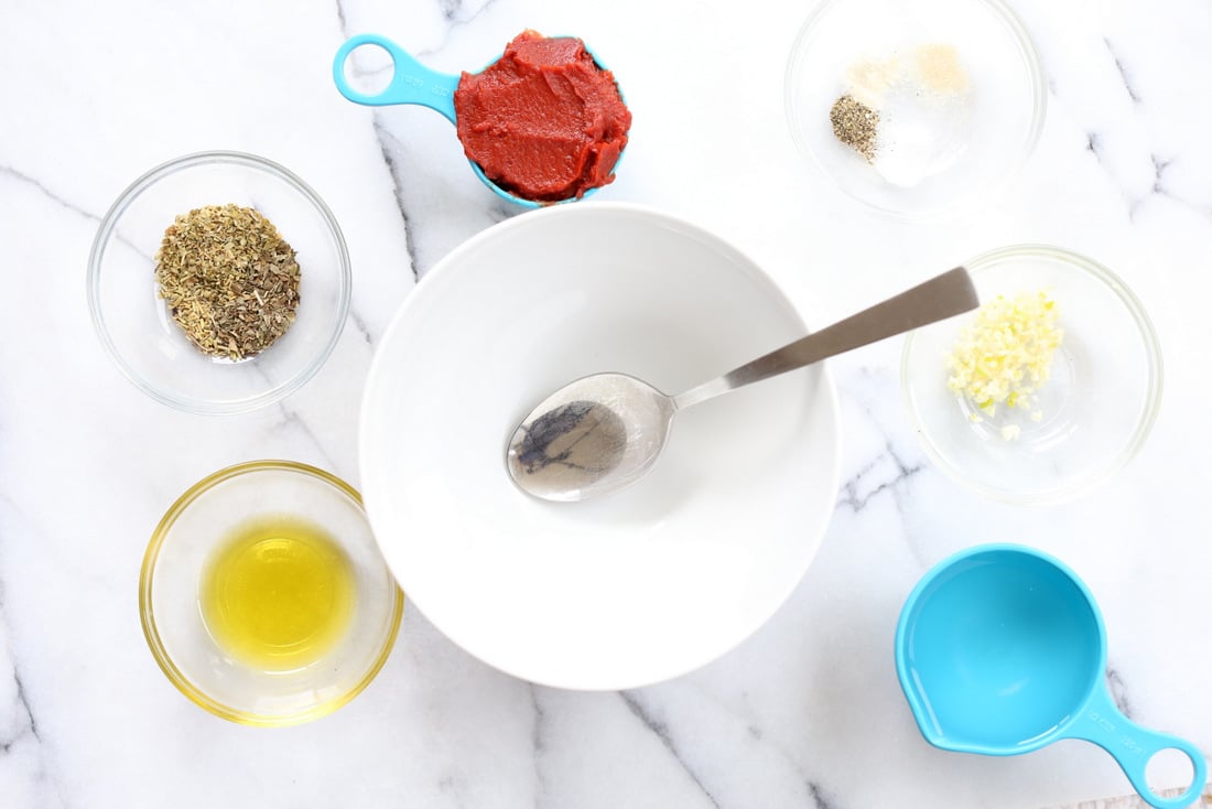 Ingredients for Pizza sauce for our Vegan Margherita Pizza