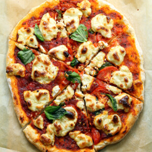 Our Vegan Margherita Pizza on parchment