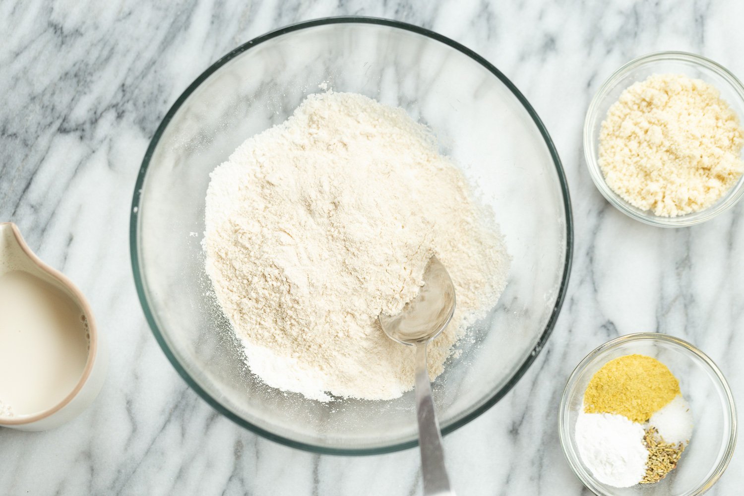 Biscuit ingredients in a glass bowl