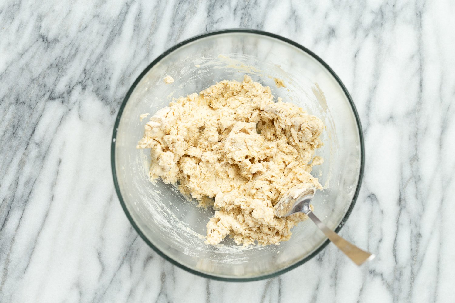 Biscuit ingredients in a glass bowl