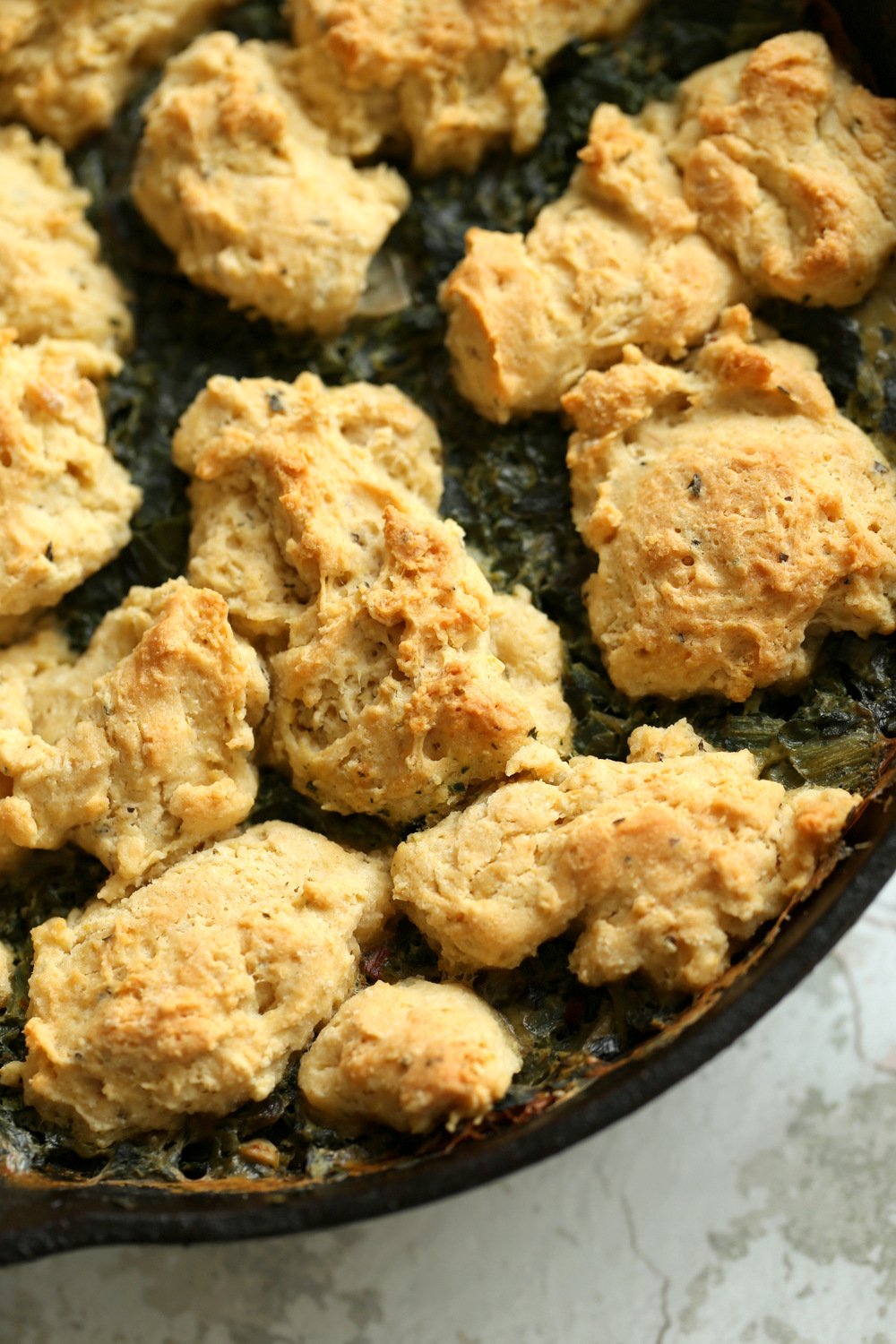 Vegan Creamed spinach in cast iron skillet