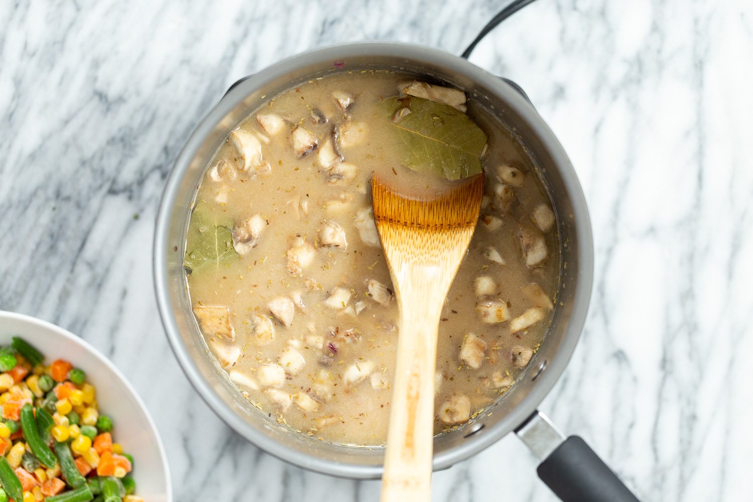 Pot Pie filling in a saucepan