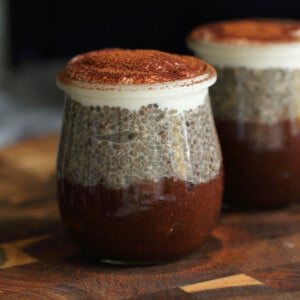Vegan Tiramisu Chia Seed Pudding in weck jars