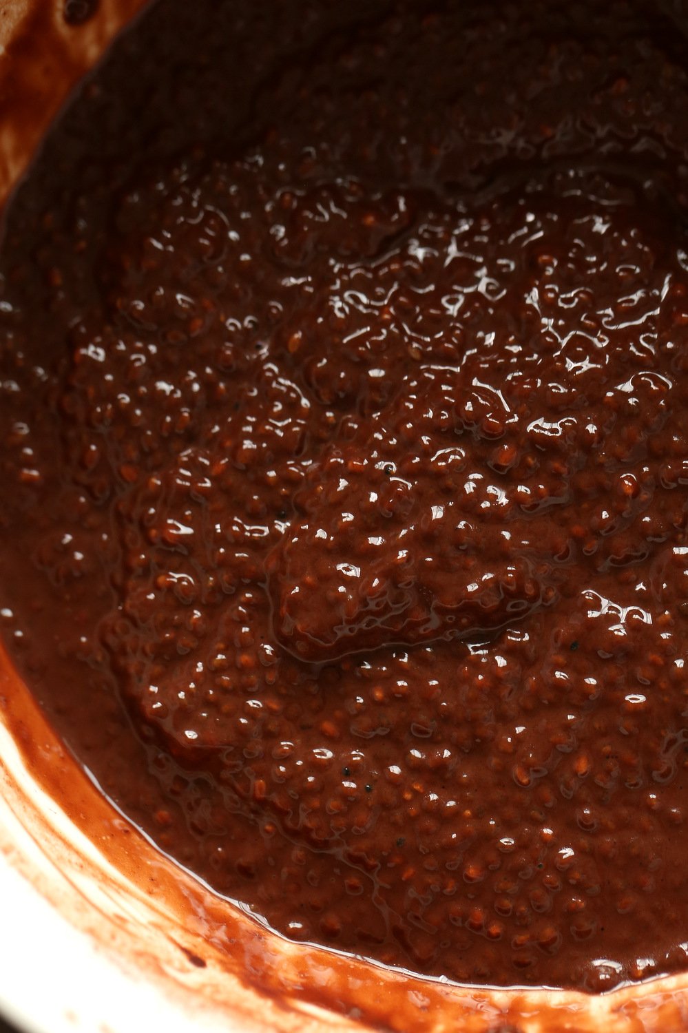Chocolate Pudding layer for Vegan Tiramisu Chia Seed Pudding in white bowl