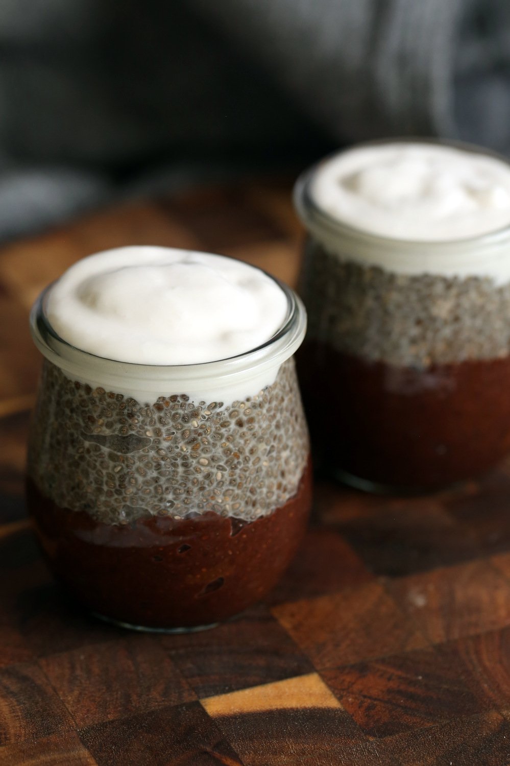 Vegan Tiramisu Chia Seed Pudding in weck jar