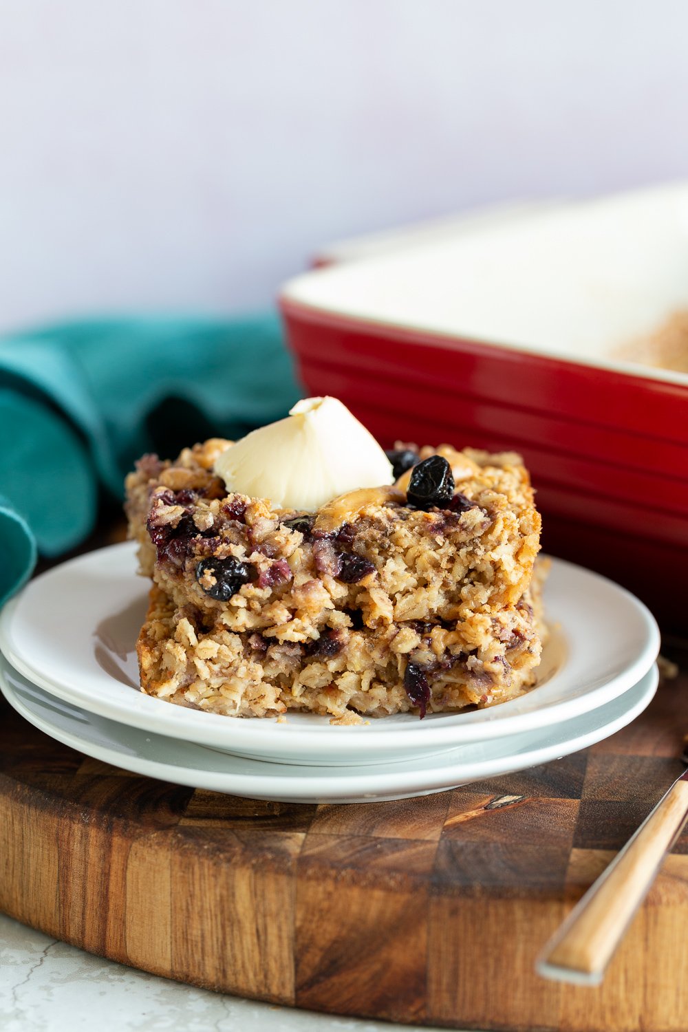 Peanut Butrer And Jelly Oatmeal in a white plate