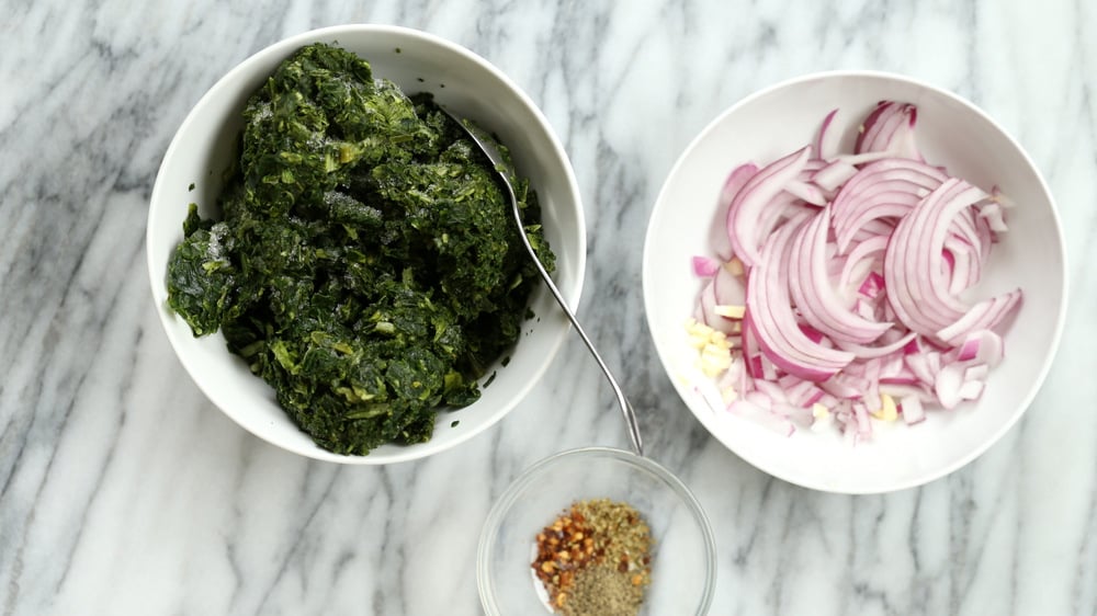 Ingredients for Creamed Spinach in Bowls