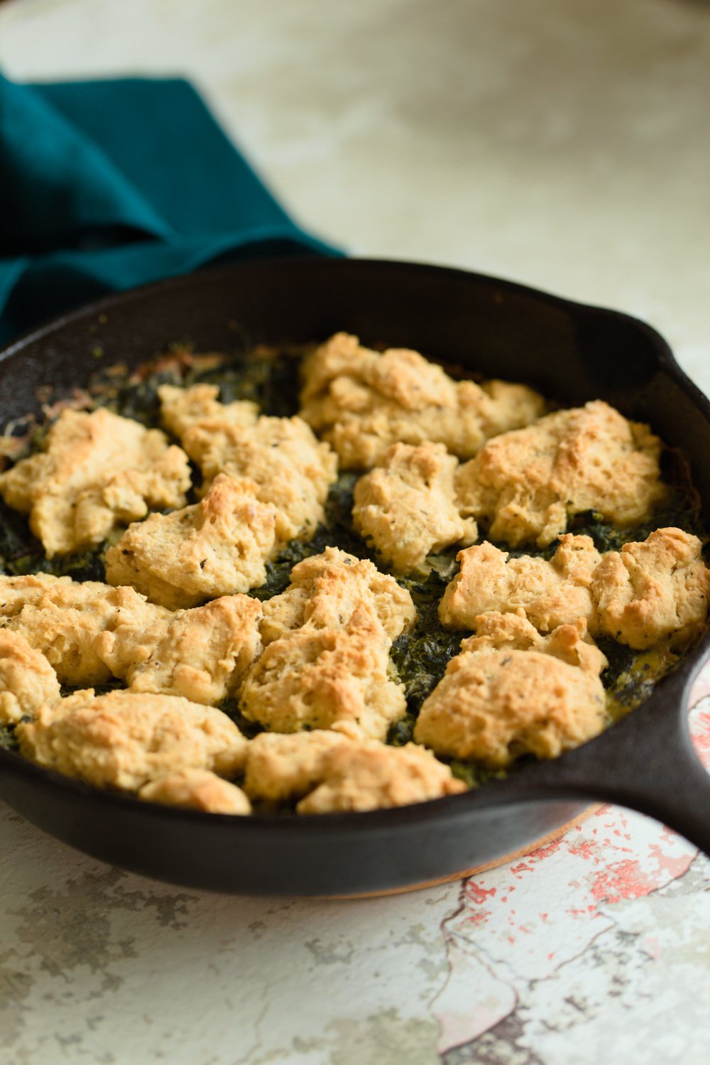 Vegan Creamed spinach in cast iron skillet