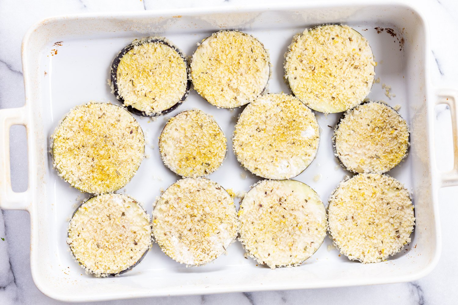 Breaded Eggplant ready to bake