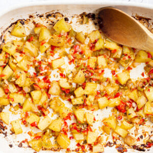 Breakfast Potatoes in a white baking dish
