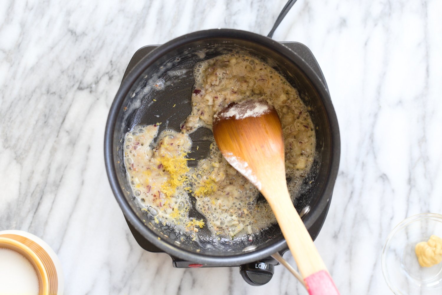 onion and flour in a clack saucepan