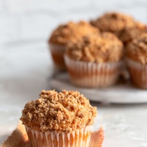 Vegan Banana Muffins on marble turn table