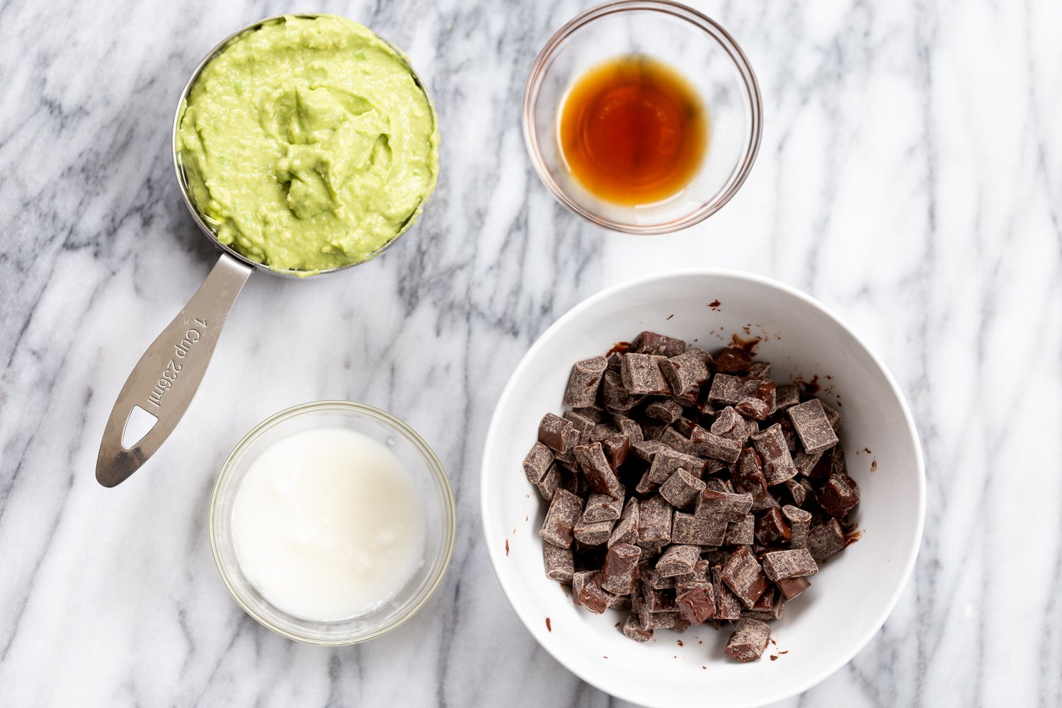 Ingredients for Vegan Chocolate Avocado freezer Fudge