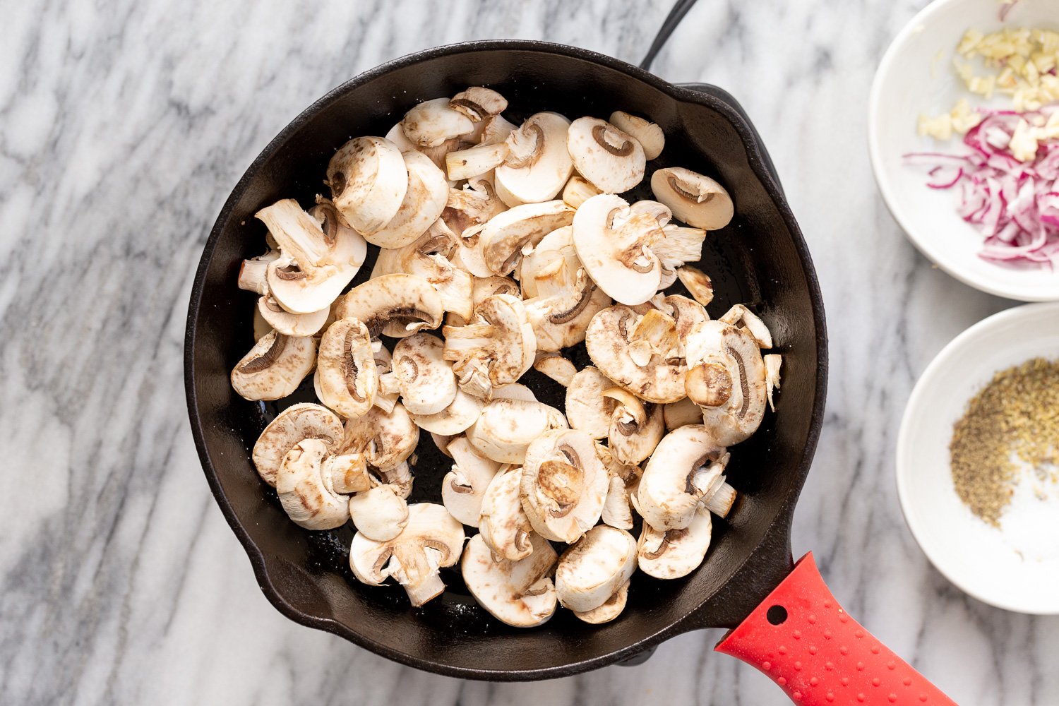 Mushrooms in a cast iron skillet