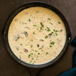 Creamy Vegan Mushroom Sauce in a cast iron skillet