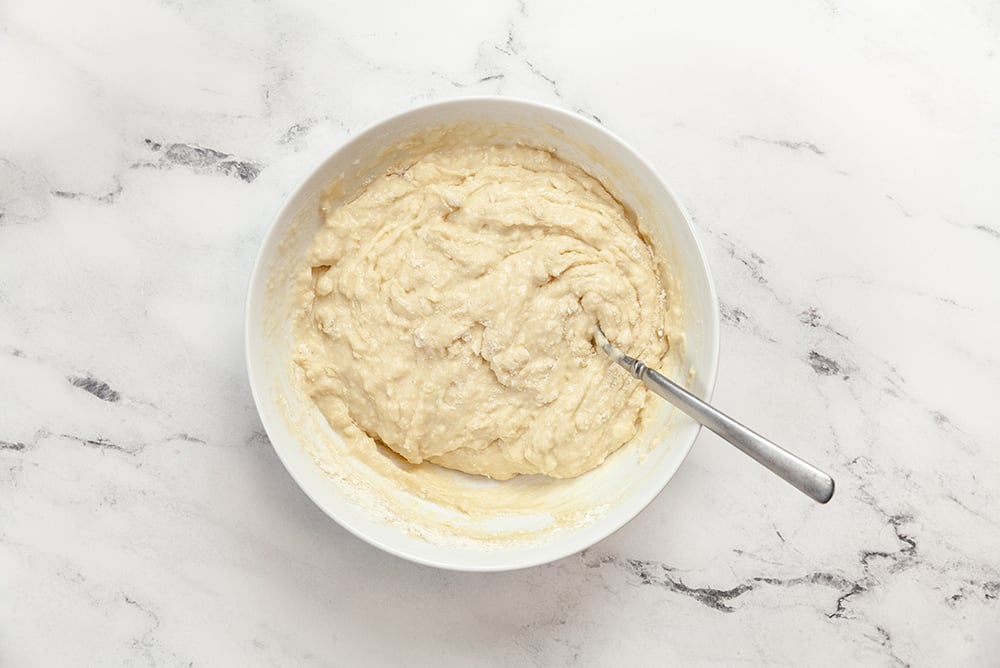 Berry Buckle Batter in a white bowl