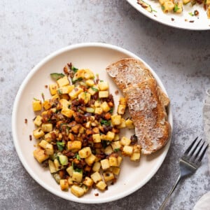 Chickpea Tofu Breakfast Scramble on a white plate