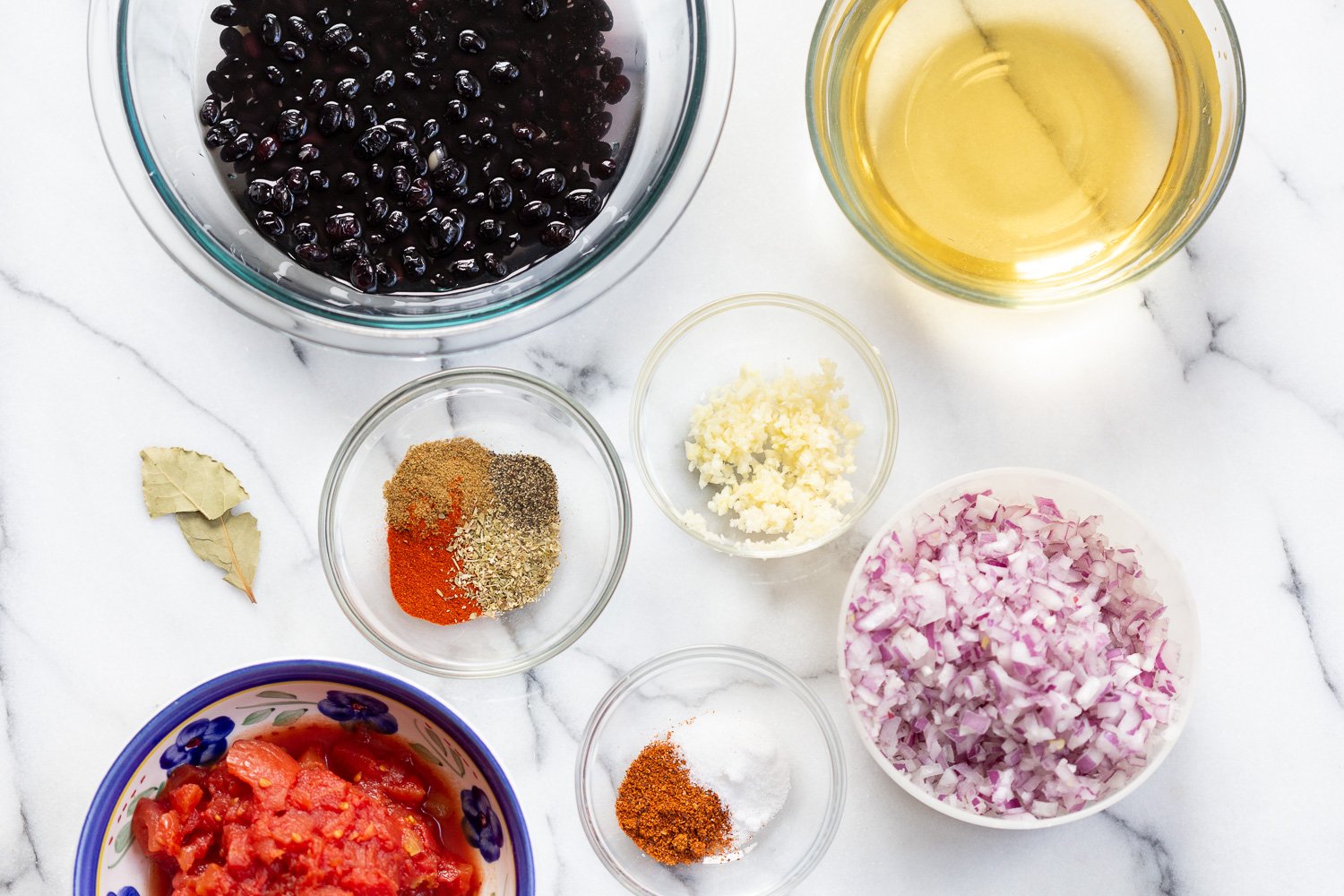 vegan black bean soup  overhead shot of all ingredients needed for making vegan black bean soup in an Instant Pot