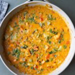 Thai red lentil sweet potato curry in the pan after cooking