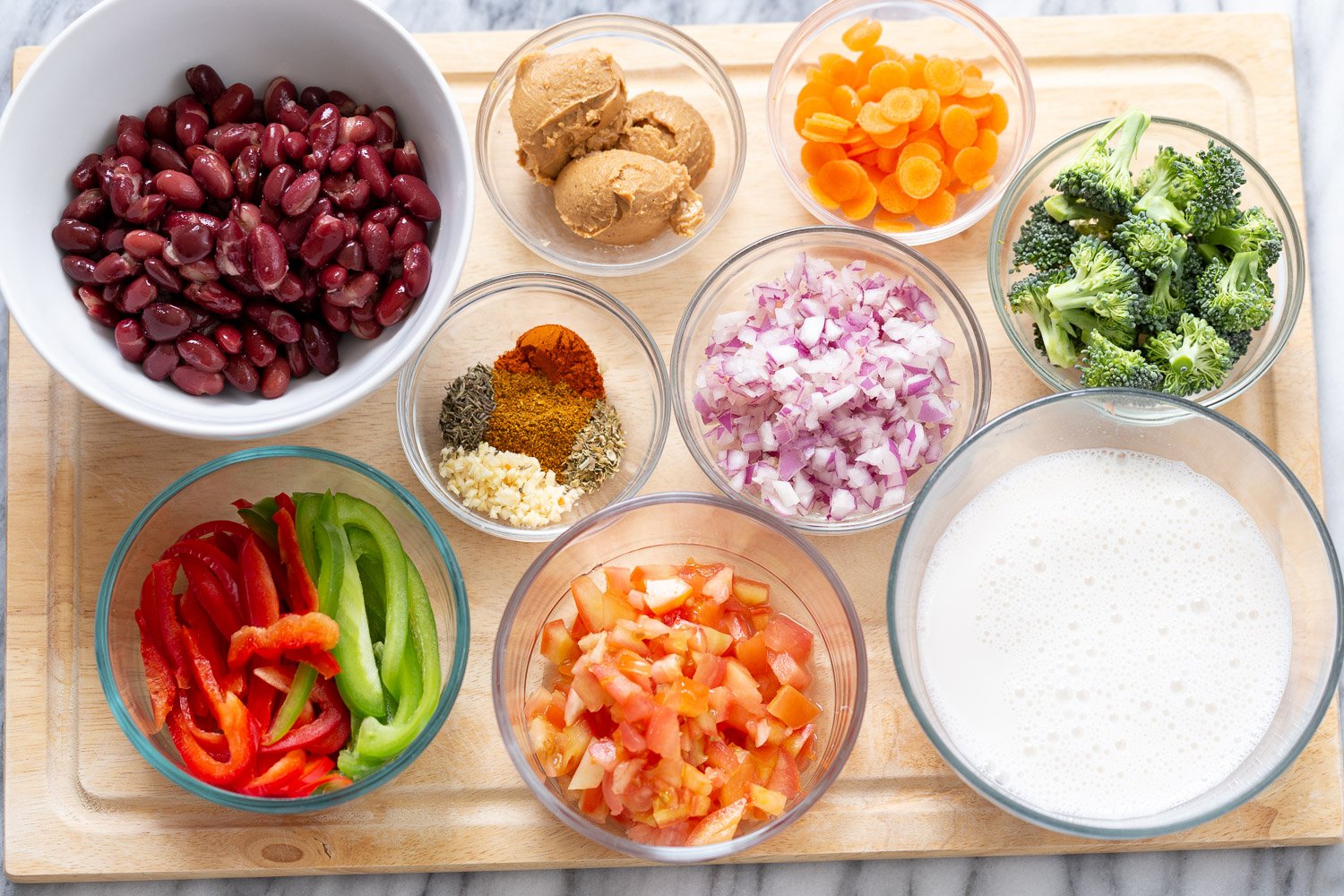 Peanut Stew overhead shot of ingredients needed for making vegan kidney bean and peanut stew