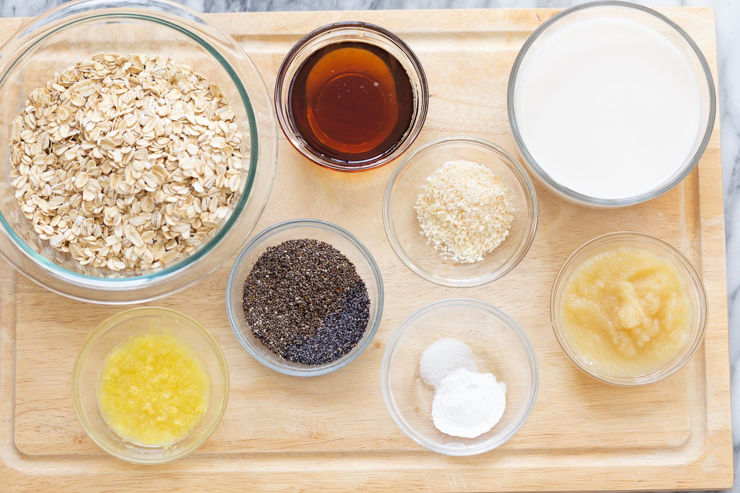 vegan baked oatmeal  overhead shot of ingredients needed for making vegan baked oatmeal