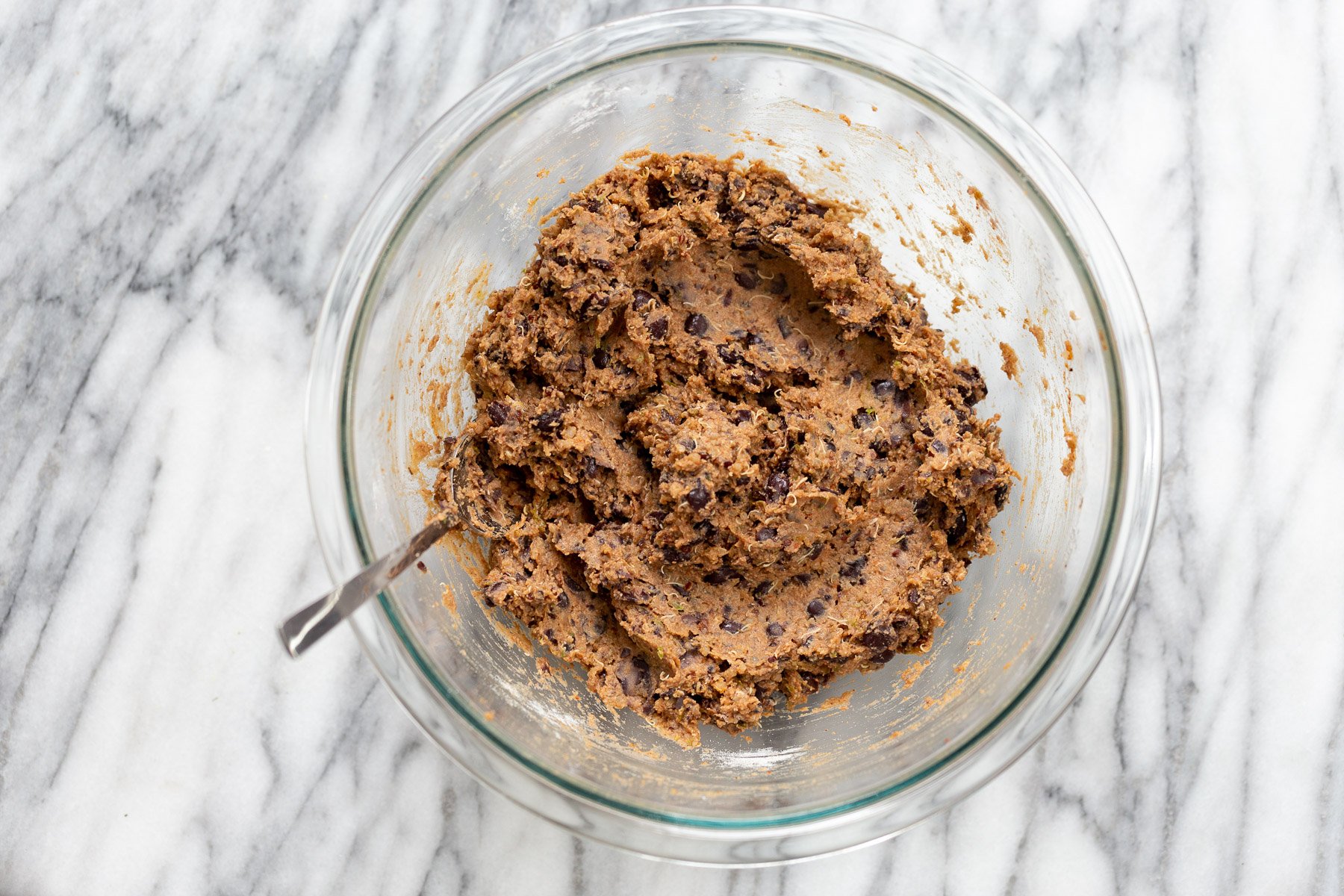 quinoa burger batter for making quinoa patties in a glass bowl