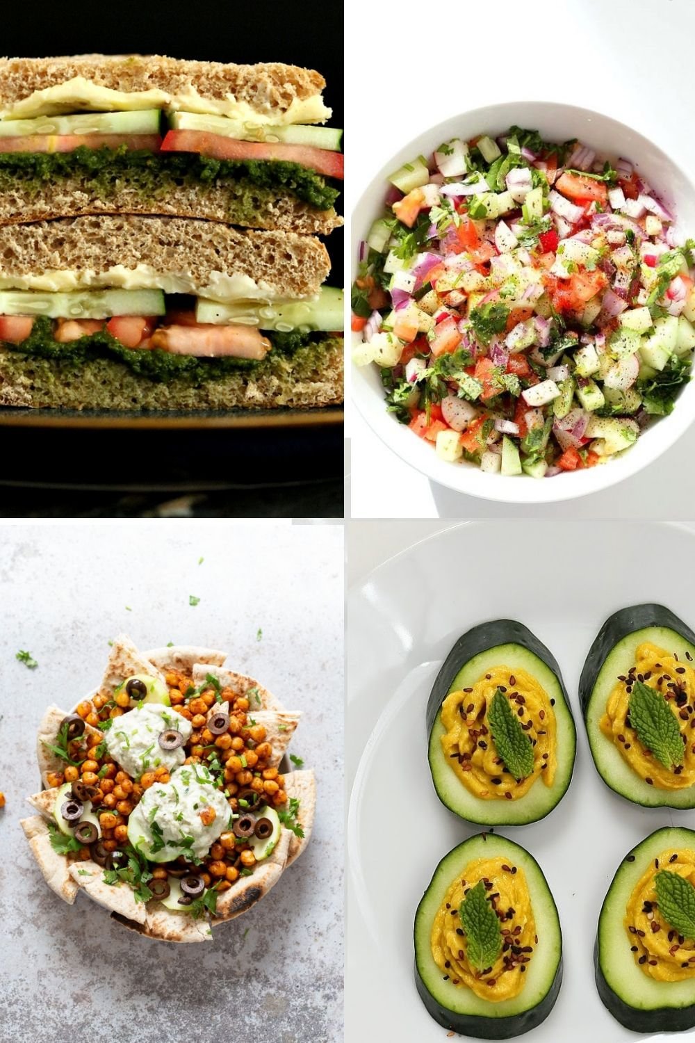 summer produce guide collage of cucumber recipe ideas