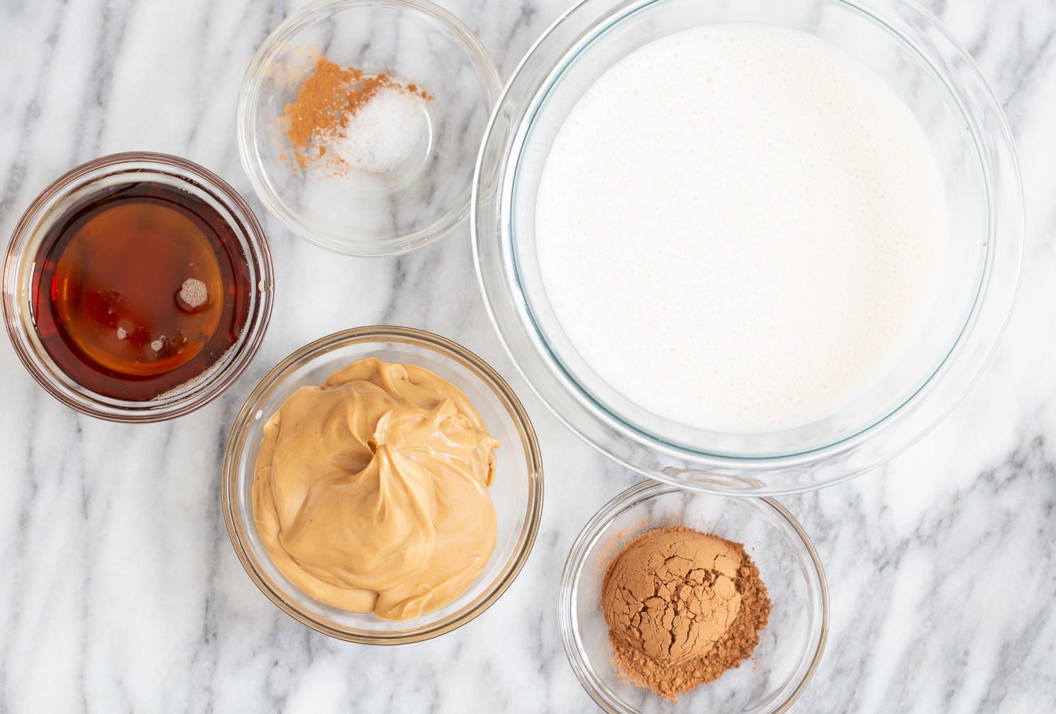 peanut butter mousse  Ingredients for vegan peanut butter mousse in bowls