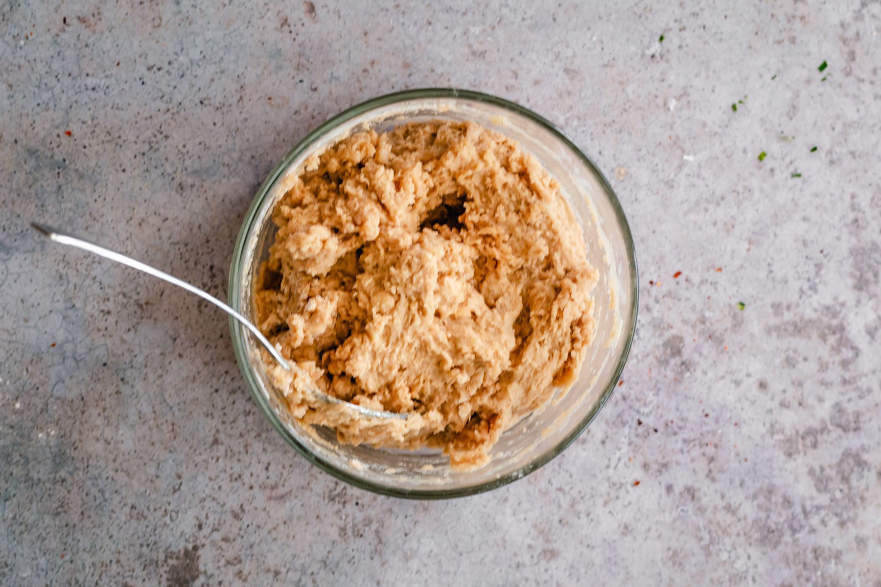 vegan biscotti  vegan churro biscotti dough in a small glass bowl