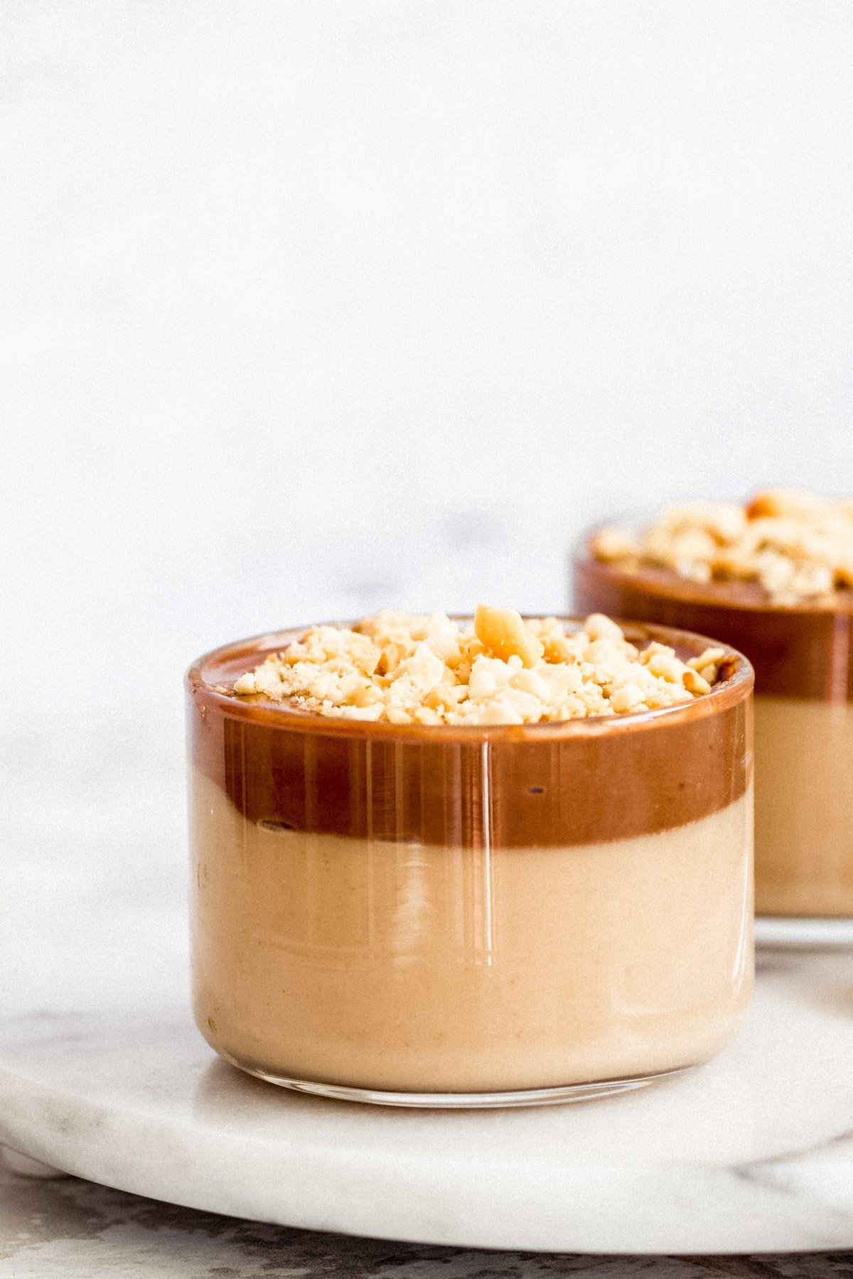 Vegan Peanut butter mousse in glass ramekins