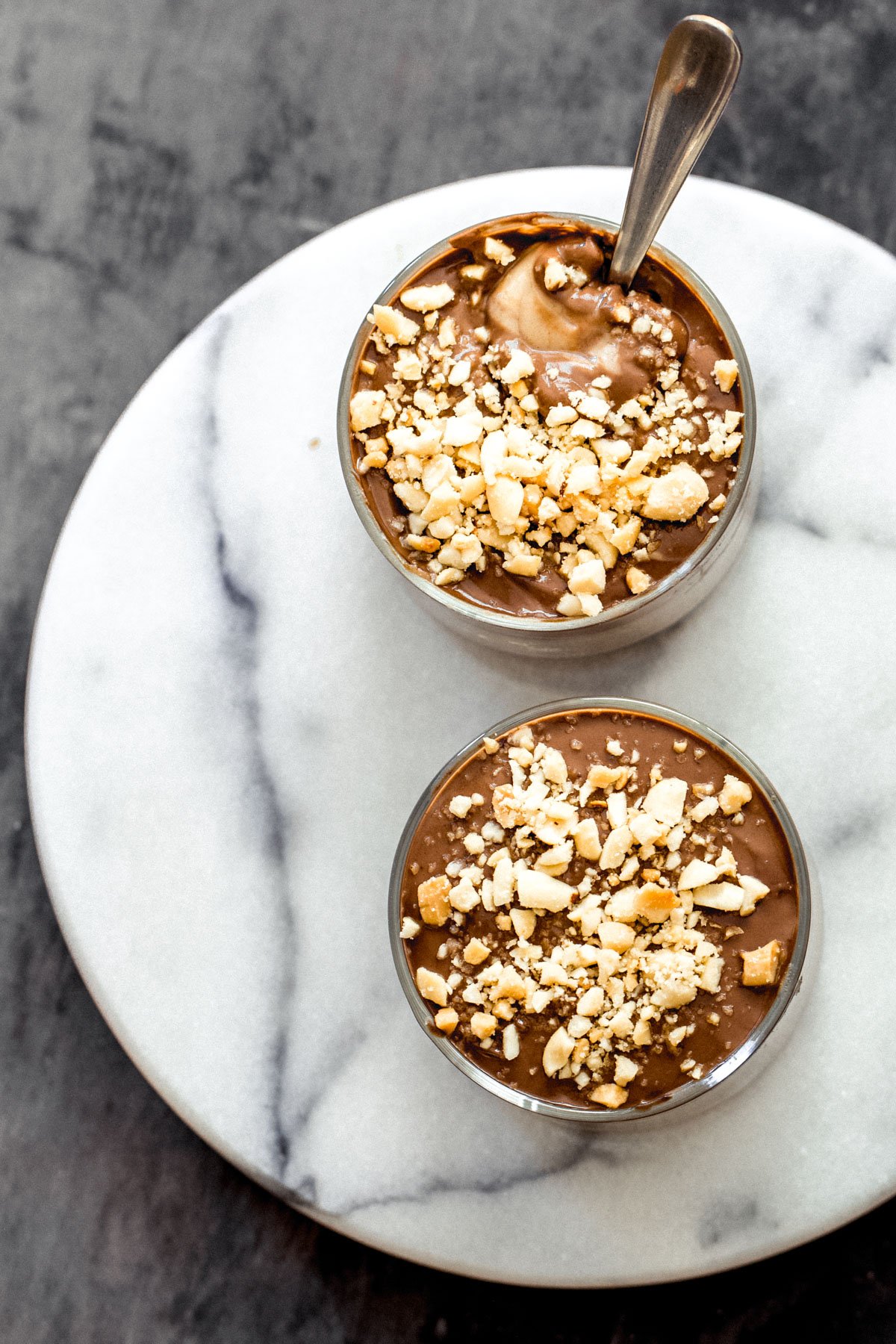 Vegan Peanut butter mousse in glass ramekins