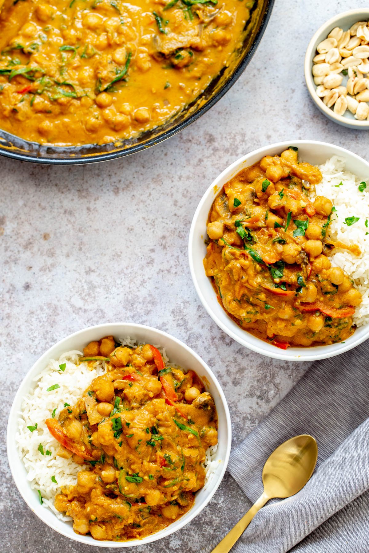 pumpkin curry  two servings of vegan one pot chickpea pumpkin curry served with rice