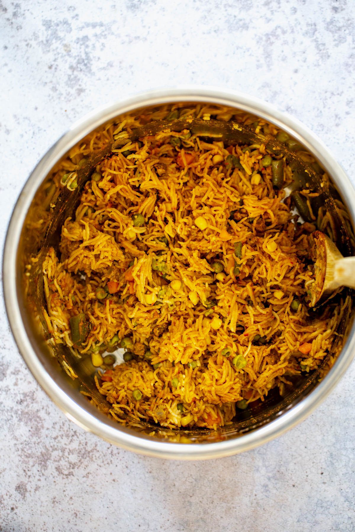 Instant Pot Fried Rice  overhead shot of Pumpkin Chipotle Instant Pot Fried Rice