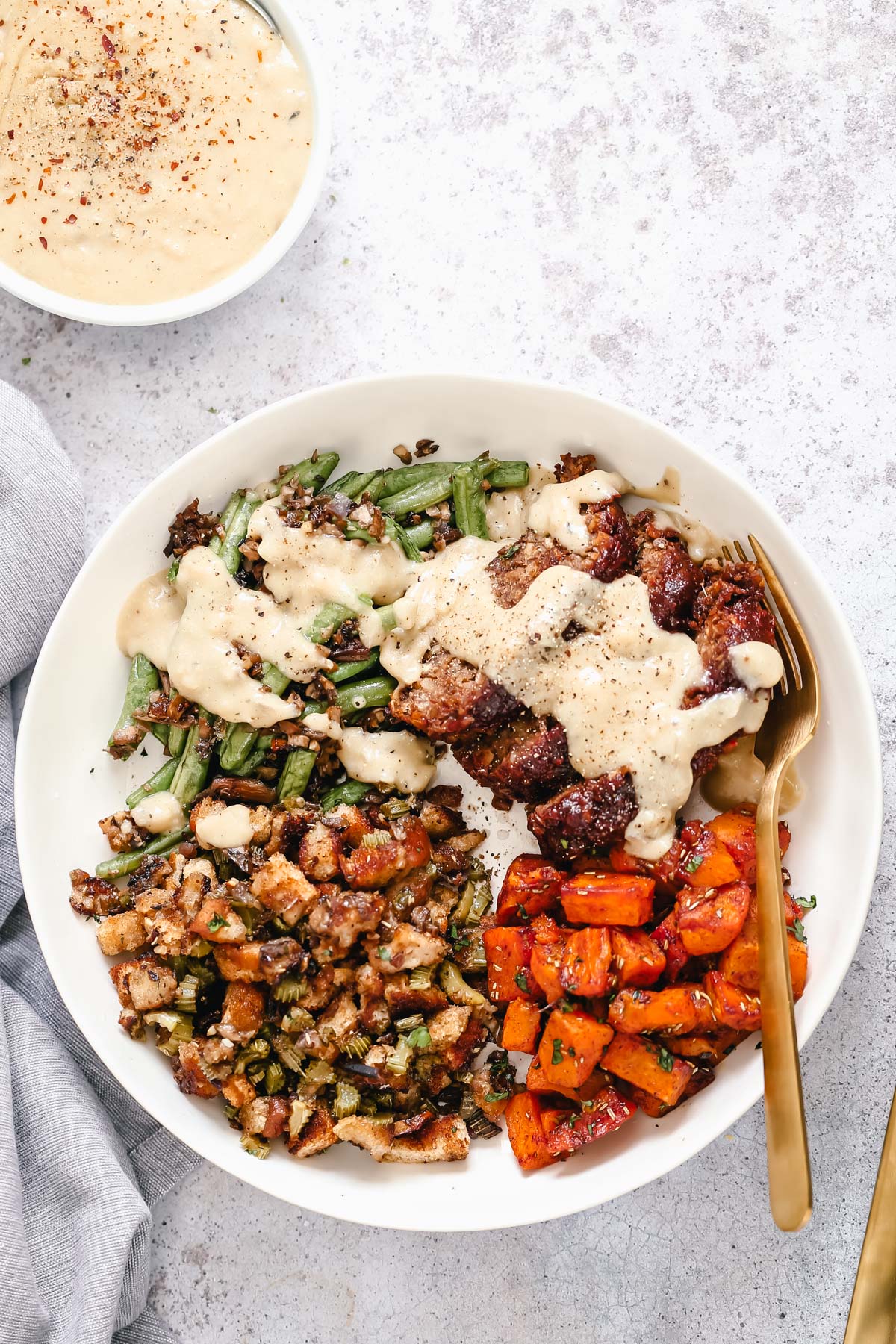 thanksgiving sheet pan dinner  vegan sheet pan thanksgiving dinner served with vegan pan gravy