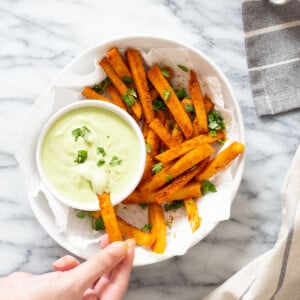 vegan chickpea fries served with cilantro lime dip