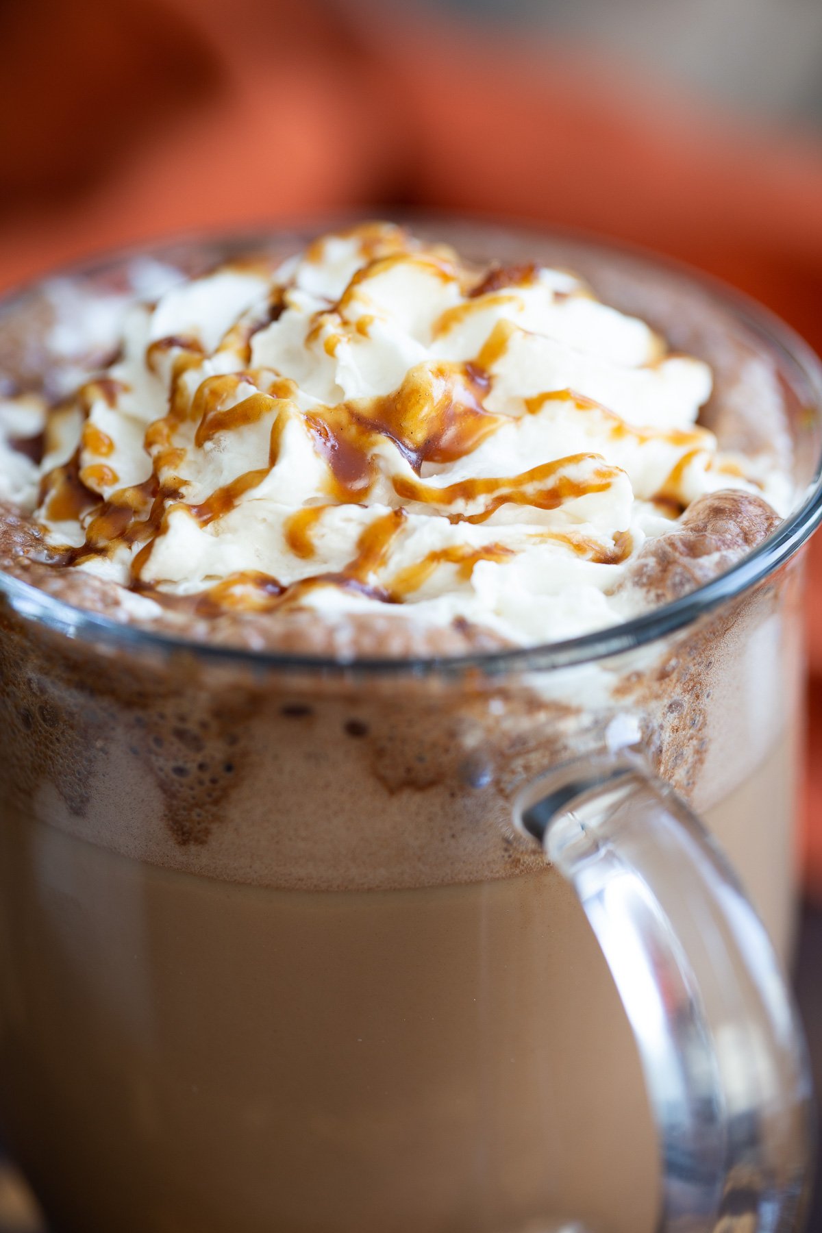 salted caramel mocha  close-up of salted caramel mocha in a glass mug