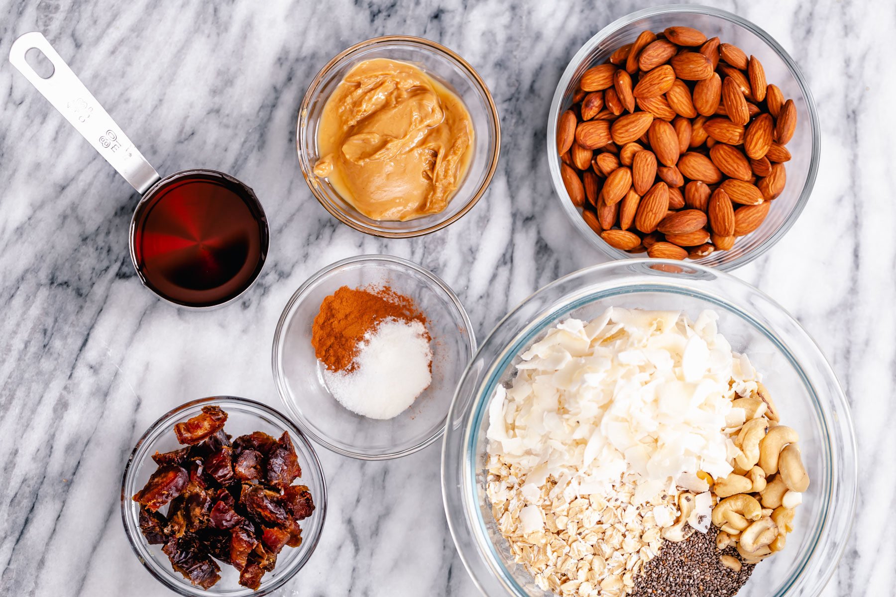 coconut granola  overhead shot of ingredients needed for making almond coconut granola